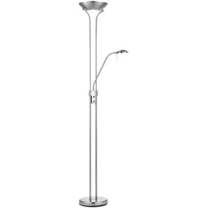 Klassieke vloerlamp 50/50/180cm - dimbare staande lamp met flexibele leeslamp - Geborsteld staal - LED geintegreerd - geschikt voor woonkamer, slaapkamer en thuiskantoor