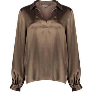 Geisha - 53860-14 - Dames Shirt - Brown - Lange Mouwen - V-hals