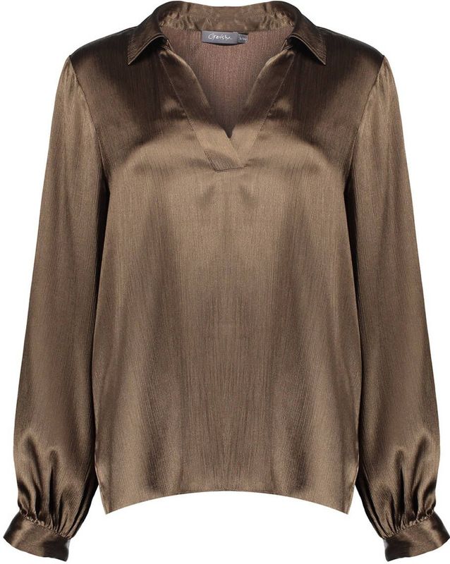 Geisha - 53860-14 - Dames Shirt - Brown - Lange Mouwen - V-hals