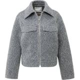 Yaya - Short Oversized Boucle Jacket - Grijs - Dames