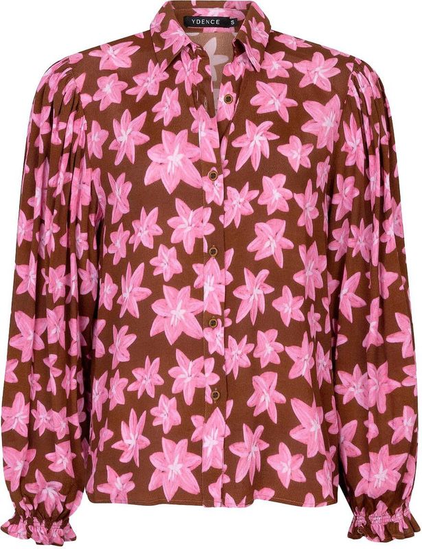 Ydence - Alyssa Ws2552 - Blouse - Bruin - Bloemenpatroon