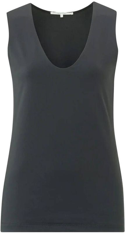Yaya - Round V-neck Singlet - Zwart - Dames Top