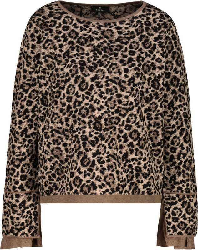 monari - Trui - Chocoladebruin - Dierenprint - Lange Mouw