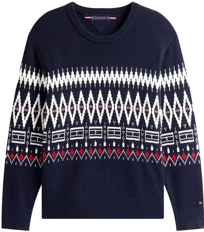 TOMMY HILFIGER - Trui - Navy - Rood - Wit - Aztec Print