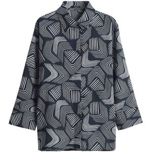 Opus - Blouse - Donkerblauw - Met Witte Streepjesprint