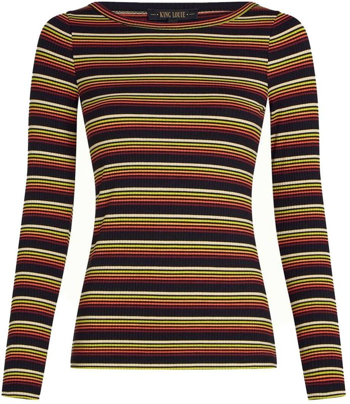 King Louie - Shirt Lili - Geel - Oranje - Rood - Zwart - Lange Mouw - Slanke Pasvorm