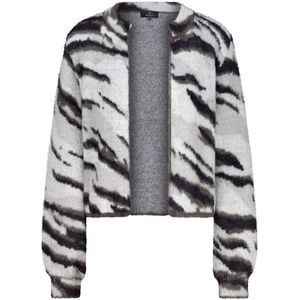 monari - Gebreid Vest - Lichtgrijs - Dierenprint - Lange Mouw