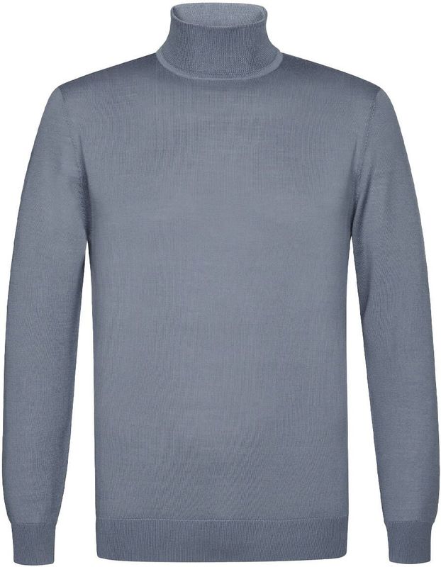 Profuomo - Pullover Mock Neck Merino - Blauw - Coltrui - Lichtgewicht