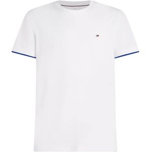 Tommy Hilfiger - Katoenen T-shirt - Wit - Blauw Manchetten