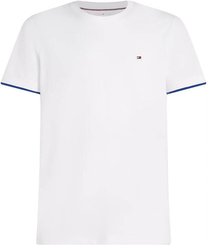 Tommy Hilfiger - Katoenen T-shirt - Wit - Blauw Manchetten