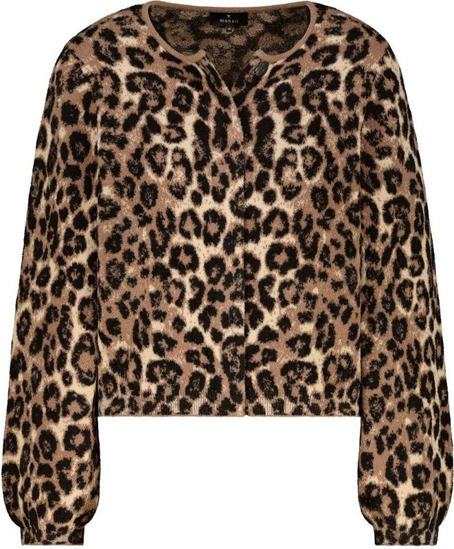 monari - Gebreid Vest - Lichtbeige / Bruin / Zwart - Dierenprint
