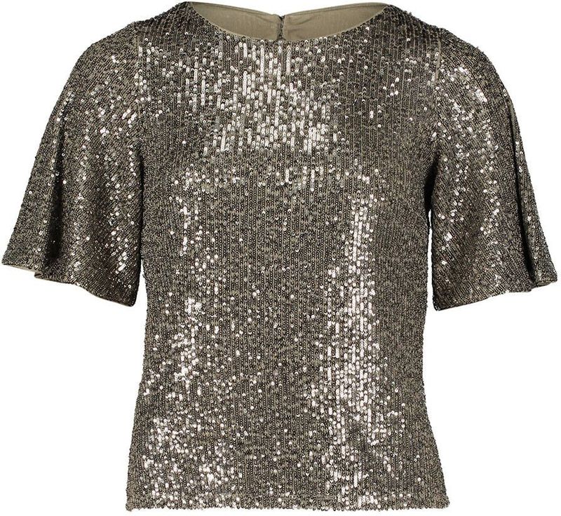 Paillettentop - Effen - Ronde Halslijn - Vlindermouwen - Comfortabele Materiaalmix