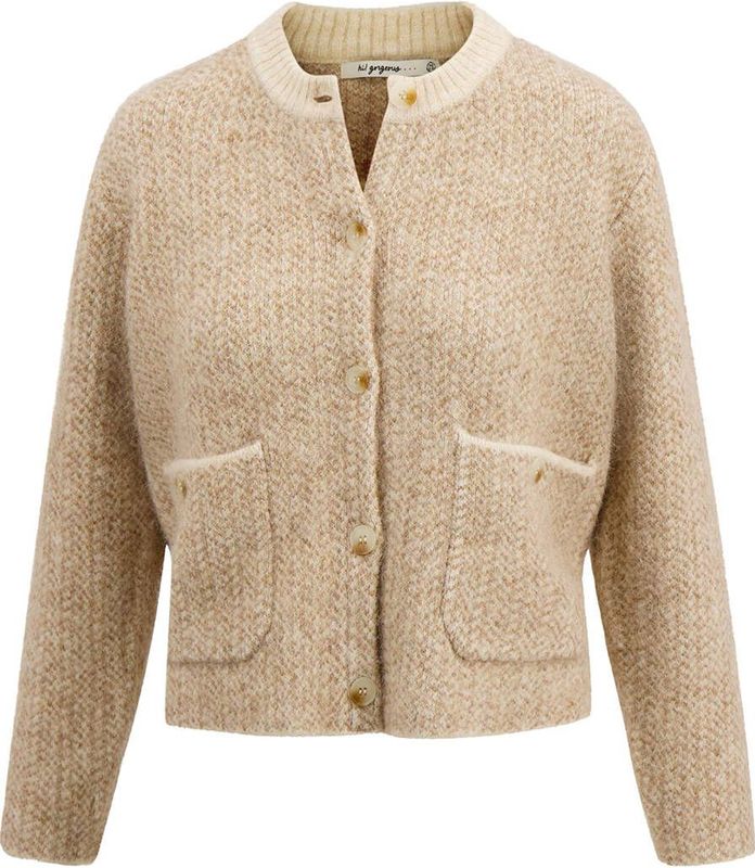 Zusss - Jacquard Vest - Beige - Met Visgraat Structuur