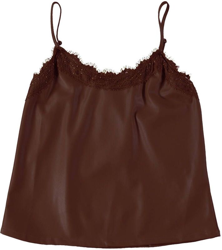 Turquoise Top zonder mouw M0408 HEMD PU KANT Bruin