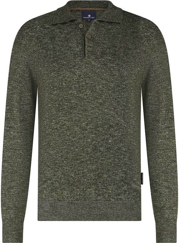 State of Art - Gemeleerde Trui - Groen-Grijs - Polo - Acrylmix