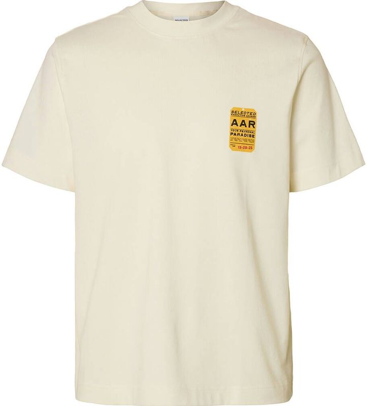 Selected Homme - Slhgeorge Graph SS O-Neck Tee - T-shirt - Beige - Katoen