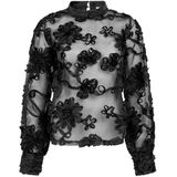 Lucia - Top - Zwart - Transparant Mesh met 3D-bloemen
