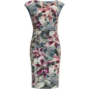 SWING - Cocktailjurk - Saffier/Lavendel/Bessen/Wit - Bloemenprint - Aansluitende Pasvorm