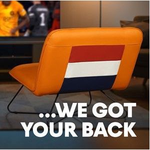 Oranje leren design stoel zonder armleuning - Loveseat - Oranje met Nederlandse vlag
