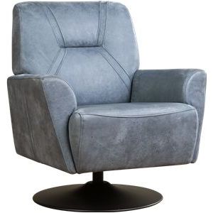 Blauwe leren draaifauteuil Smooth - Kenia Leer Denim - Schotelvoet zwart