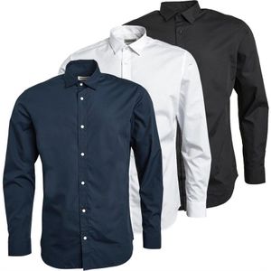 JACK & JONES Heren Joseph Drie-pack Langarm Shirts Navy/Wit/Zwart