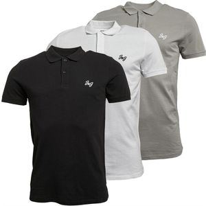 JACK AND JONES Heren Marley Polo's Drie Pack Wit/Zwart/Grijs