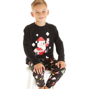 Threadboys Jongens Kerstmis Digitale Kerstman Pyjama Set Zwart