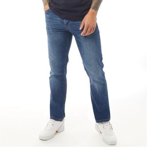 Crosshatch Heren Princed Straight Fit Jeans Stonewash
