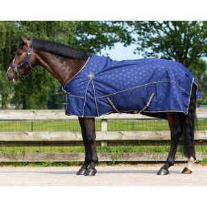 Regendeken - QHP Regendeken turnout luxe fleece  Navy Star Bovenlengte: 80 cm & Onderlengte: 110 cm