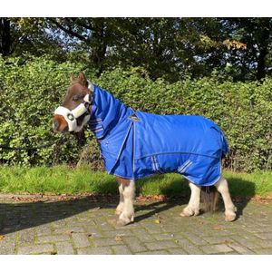 Winterdeken - QHP Winterdeken turnout met hals 300gr Blauw Bovenlengte: 80 cm & Onderlengte: 110 cm