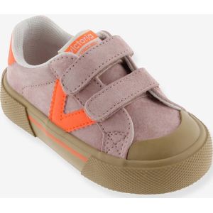 Kinderbaskets van leer en contrast met klittenband VICTORIA rouge