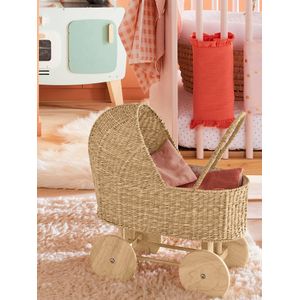 Poppenwagen van rotan wit