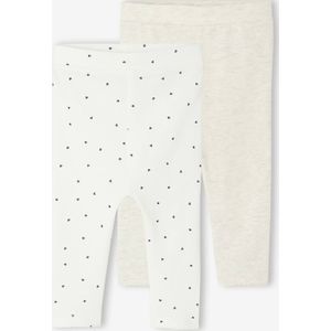 Set van 2 leggings Basics: 1 effen + 1 bedrukt ecru