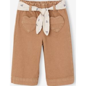 Wijde broek met kleur babymeisje met riem om te strikken karamel