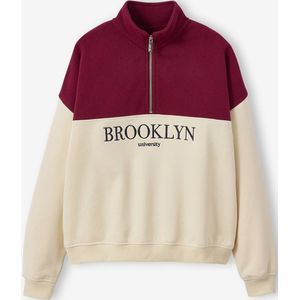 Meisjessweater met opstaande kraag, colorblock en geborduurde letters JONEN ecru