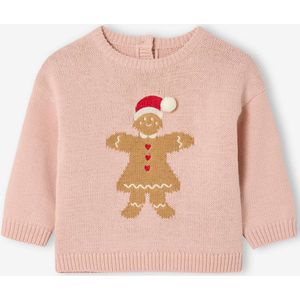 Kersttrui voor babymeisjes met koekjesmotief roze (poederkleur)