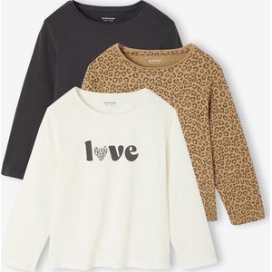 Set van 3 Meisjesshirts - Antraciet - Lange Mouwen