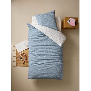 Set dekbedovertrek + kussensloop voor kinderen INDIA BLUE, omkeerbaar van gerecycled katoen blauw, bedrukt