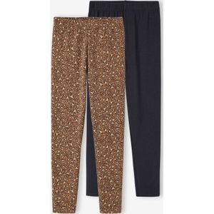 Set van 2 Basics meisjesleggings bruin, bedrukt