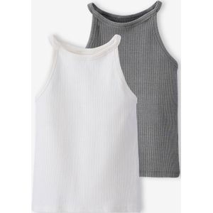 Set van 2 tops met ribbels voor meisjes JONEN ecru