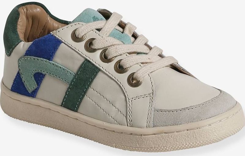 Vertbaudet - Kleutercollectie - Leren Kindersneakers - Veelkleurig - Met Rits en Veters