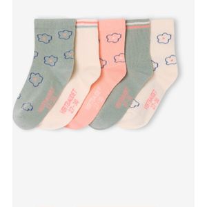 Set van 5 paar kniekousen met bloemen voor meisjes saliegroen
