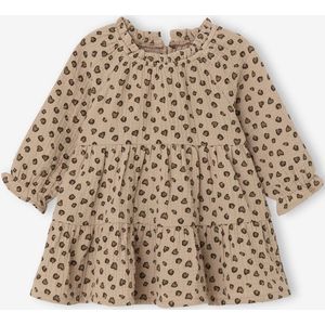 Jurk voor babymeisjes met ruches van katoengaas taupe