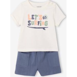 T-shirt met print + korte broek voor baby indigoblauw