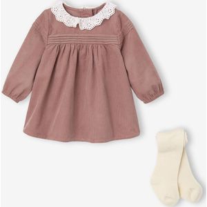 Babypakje met jurk in fluweel / velours + panty's rouge