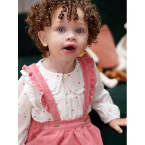 Blouse hartjes van katoengaas babymeisje ecru