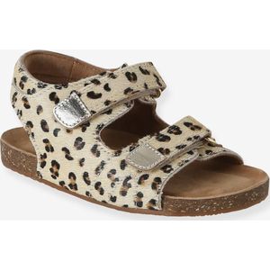 Leren kindersandalen met klittenbandsluiting beige, bedrukt