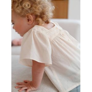 Blouse met vierkante halslijn en Engels borduursel baby's ecru