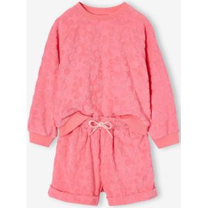 Set met sweater en gebloemde short in badstof voor meisjes snoepjesroze