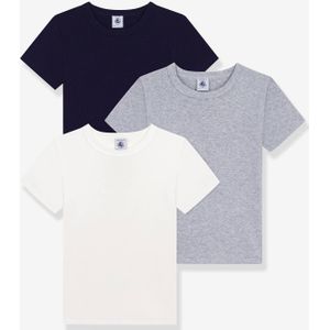 PETIT BATEAU - Set van 3 T-shirts - Wit - Grijs - Blauw - Katoen